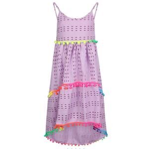 LOLA AND THE BOYS Girls St Barth Lavender Pom Pom High Low Dress Sz 10 NWT
